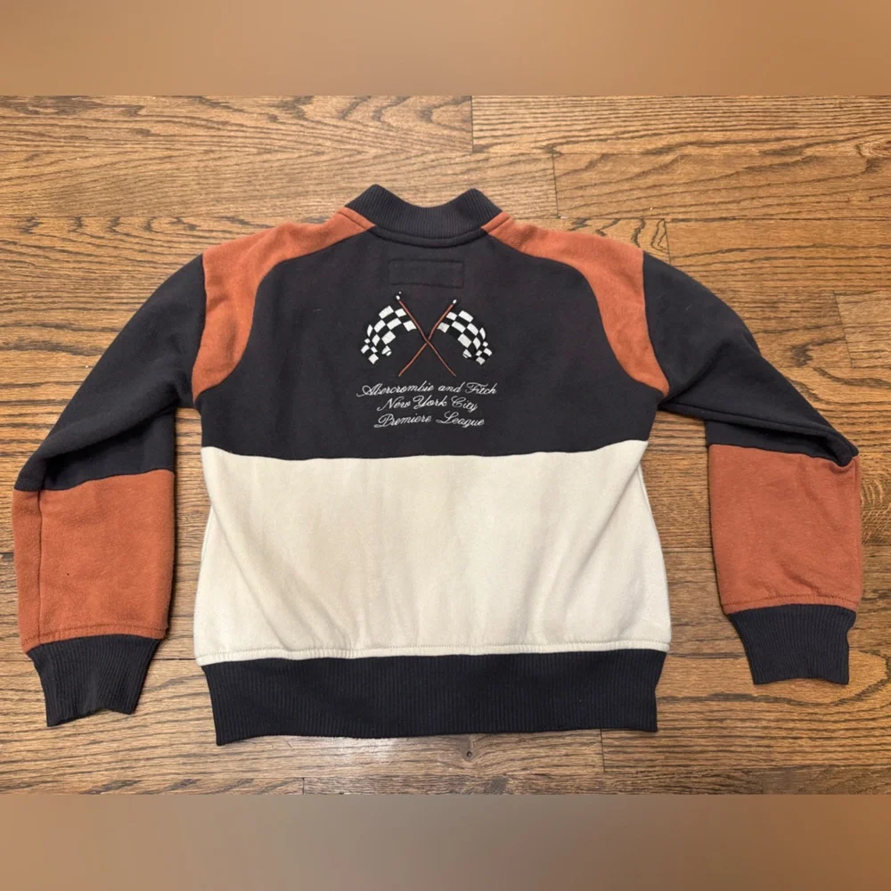 Abercrombie Kids Racing Team Varsity Jacket – Size 7/8, Colorblock, Snap Front